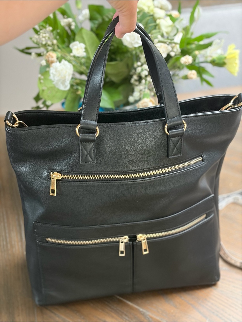 Sondra Roberts Squared Black Convertible Tote Backpack Shoulder Bag